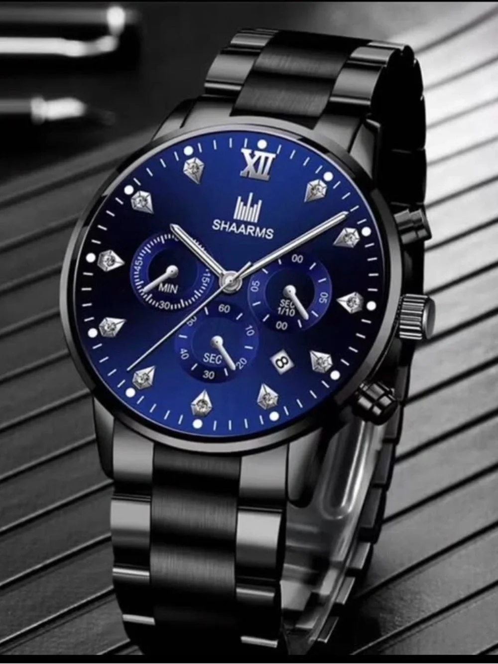 Men's Stainless Steel Chronograph Watch - Black and Gold Options